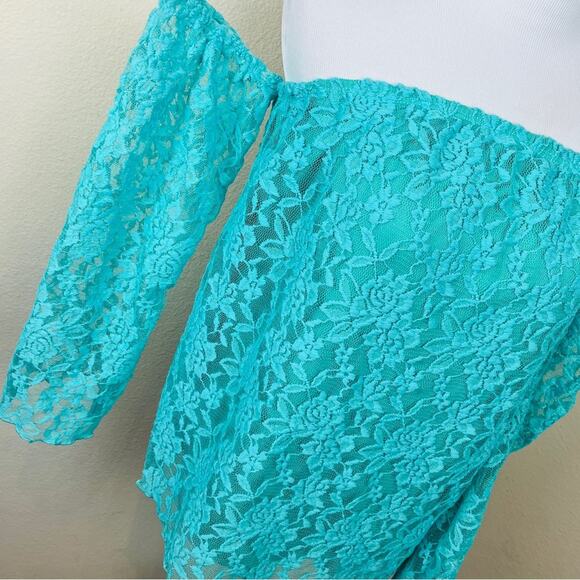 NEW Turquoise Haven Lace Off Shoulder Blouse Top SMALL Rodeo Western Floral - Picture 5 of 7